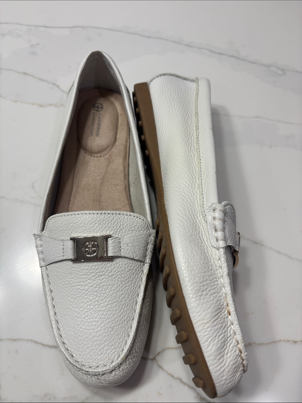 Giani Bernini White Leather Bit-Accent Driving Loafers
